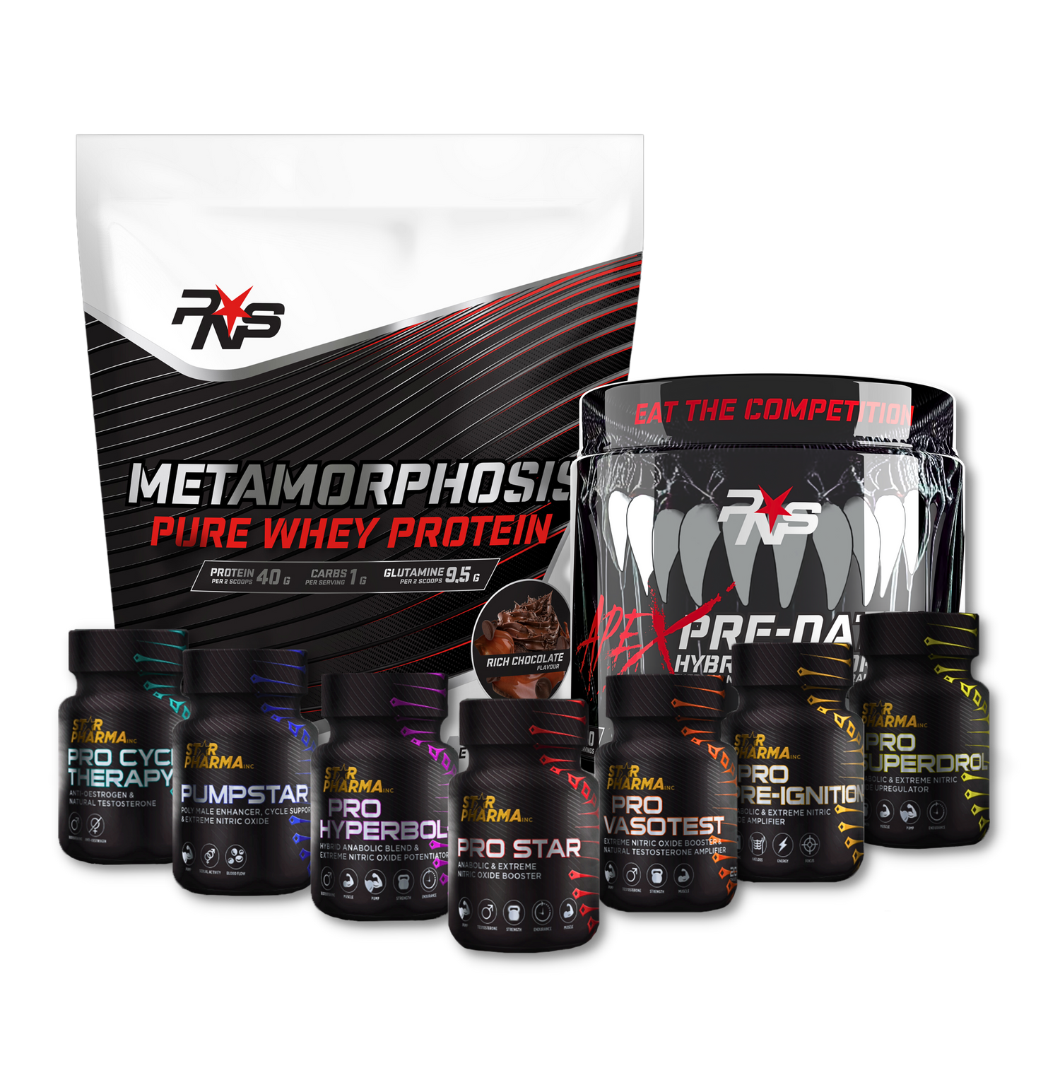 1 Metamorphosis + 1 Pre-Dator Pre-Workout + 1 Star Pharma Stealth Series