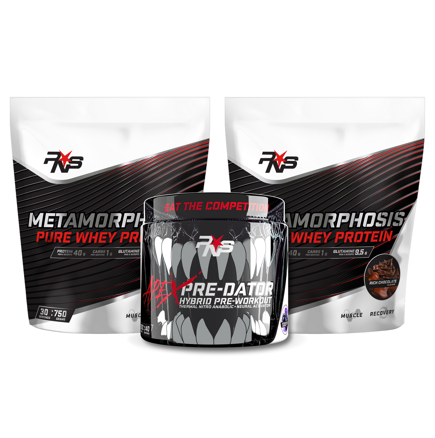 2 Metamorphosis Whey + 1 Apex Pre-Dator Pre-Workout