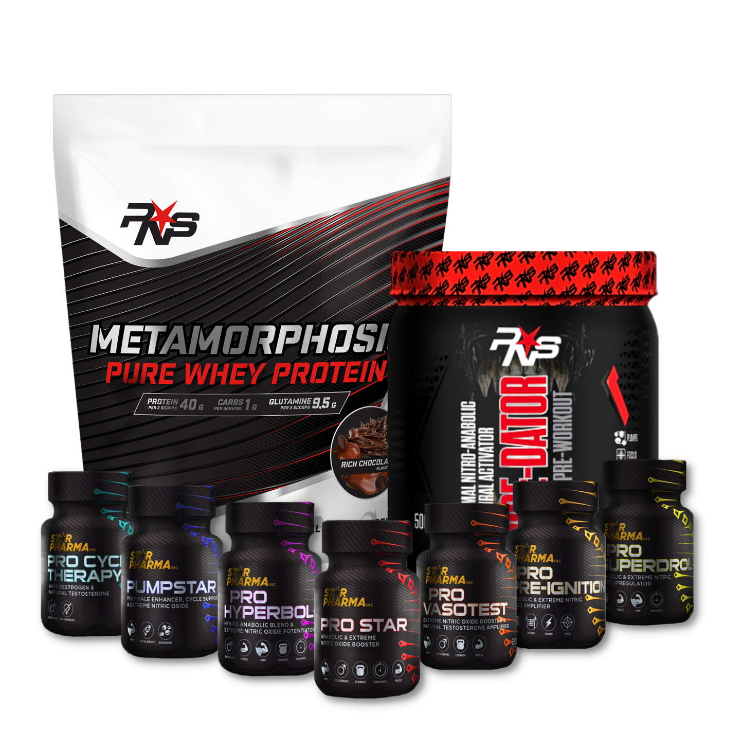 1 Metamorphosis + 1 Pre-Dator Pre-Workout + 1 Star Pharma Stealth Series