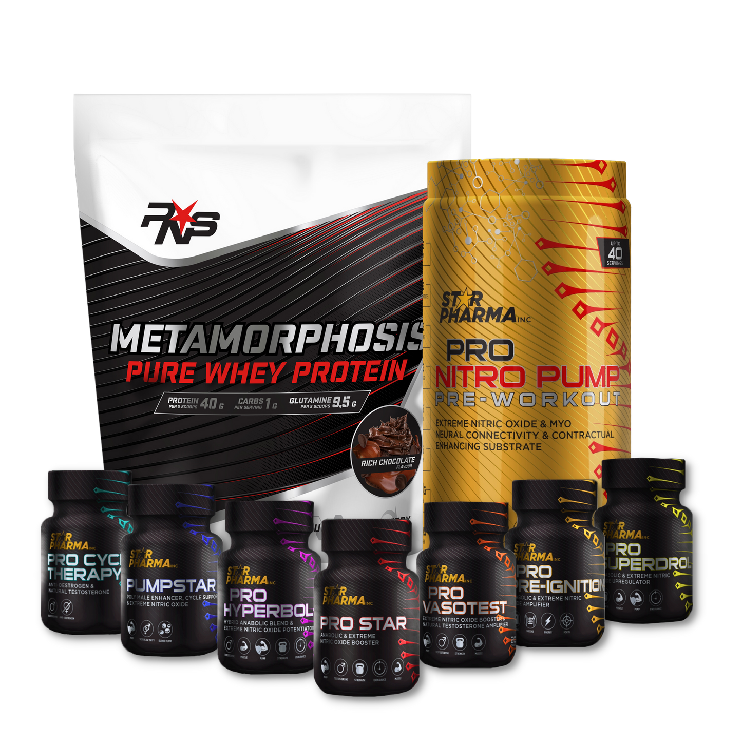 1 Metamorphosis + 1 Pro Nitro Pump Pre-Workout + 1 Star Pharma Stealth Series