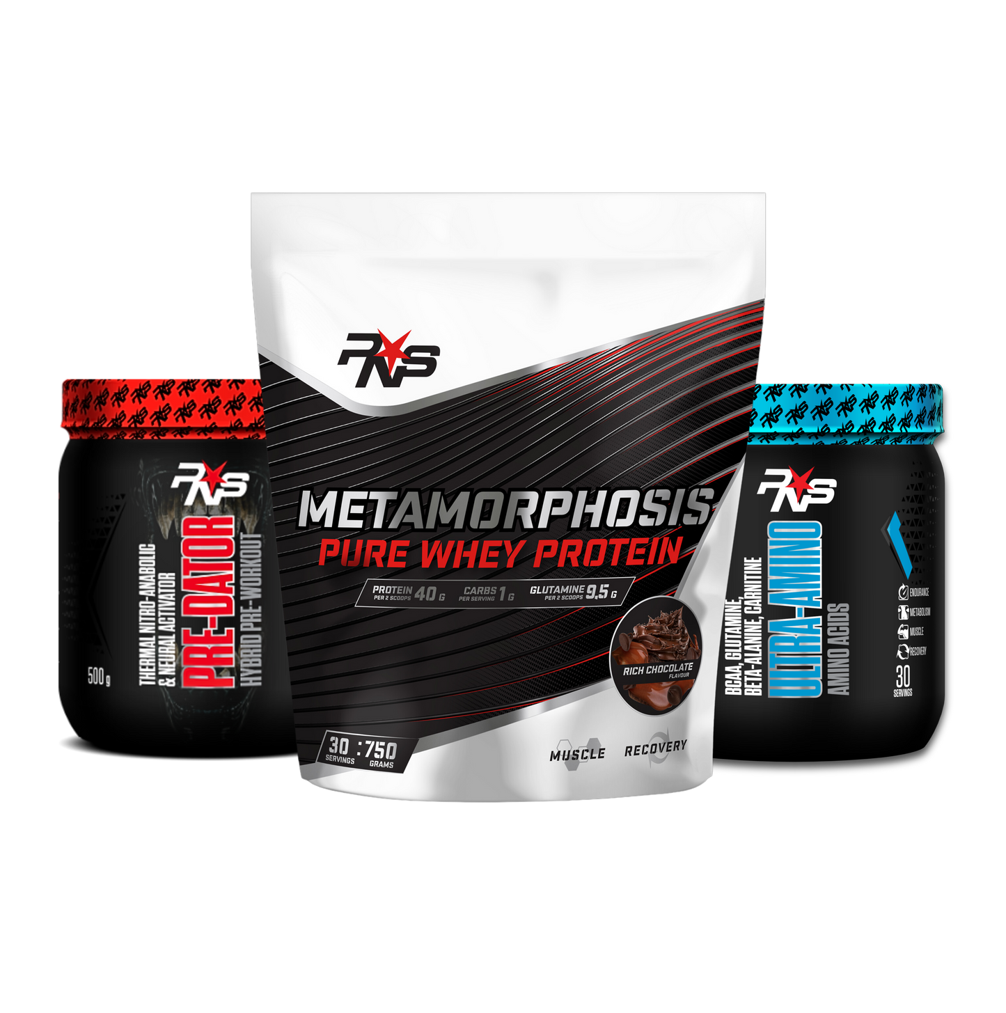 Metamorphosis Whey Protein + Pre-Dator Pre-Workout + Ultra-Amino Acids