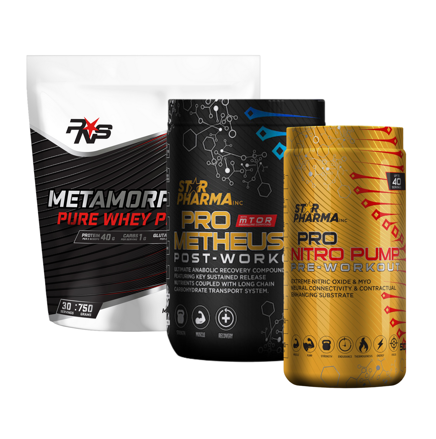 Metamorphosis Whey Protein + Pro Metheus Post-Workout + Pro Nitro Pump Pre-Workout
