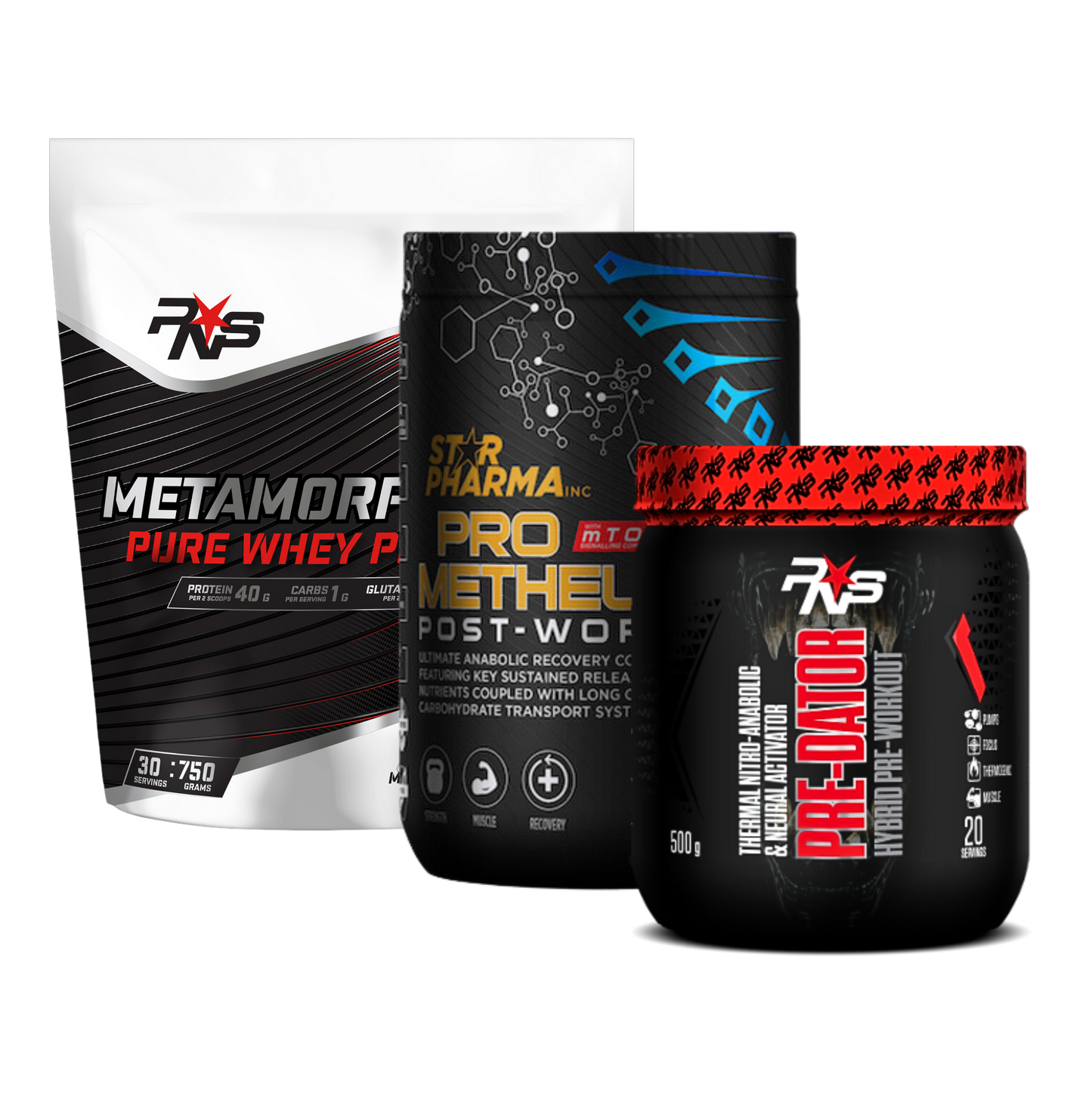 Metamorphosis Whey Protein + Pro Metheus Post-Workout + Pre-Dator Hybrid Pre-Workout