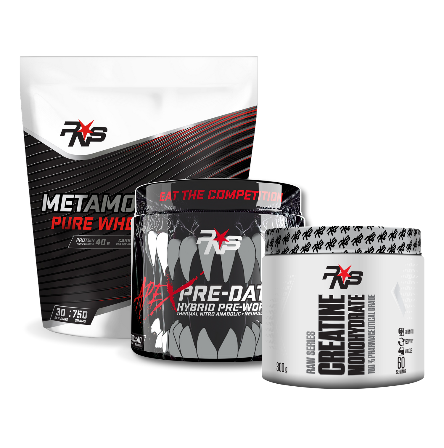 Metamorphosis Pure Whey Protein + Apex Pre-Dator Pre-Workout + Creatine Monohydrate 300g